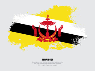 Vintage grunge style Brunei flag with brush stroke effect vector illustration on solid background