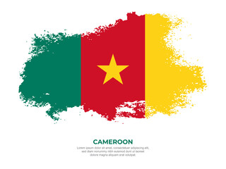 Vintage grunge style Cameroon flag with brush stroke effect vector illustration on solid background