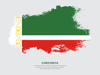 Vintage grunge style Chechnya flag with brush stroke effect vector illustration on solid background
