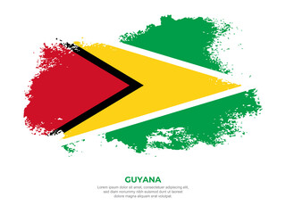 Vintage grunge style Guyana flag with brush stroke effect vector illustration on solid background