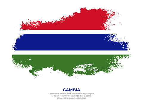 Vintage grunge style Gambia flag with brush stroke effect vector illustration on solid background