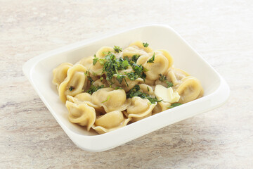 Russian boiled dumplings with meat