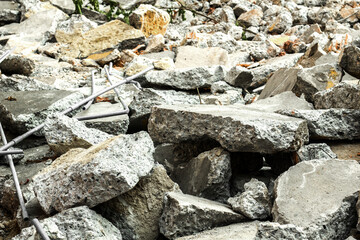 Wreckage of rocks  after building collapsed at construction site