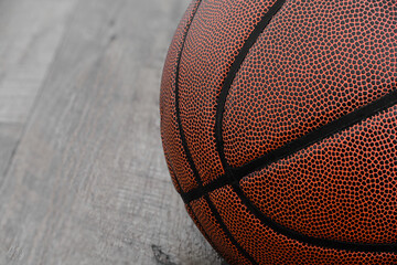 Extreme close up of a basketball with copy space on one side
