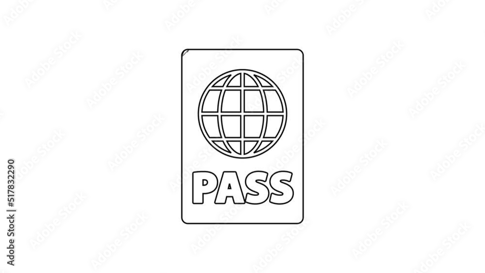 Poster black line passport with biometric data icon isolated on white background. identification document. 