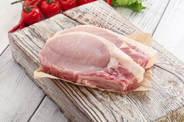 Raw pork t-bone steak for grill