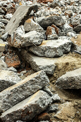 Wreckage of rocks  after building collapsed at construction site