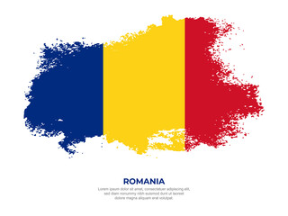 Vintage grunge style Romania flag with brush stroke effect vector illustration on solid background