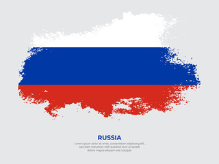 Vintage grunge style Russia flag with brush stroke effect vector illustration on solid background