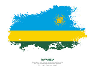 Vintage grunge style Rwanda flag with brush stroke effect vector illustration on solid background