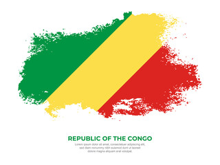 Vintage grunge style Republic of the Congo flag with brush stroke effect vector illustration on solid background
