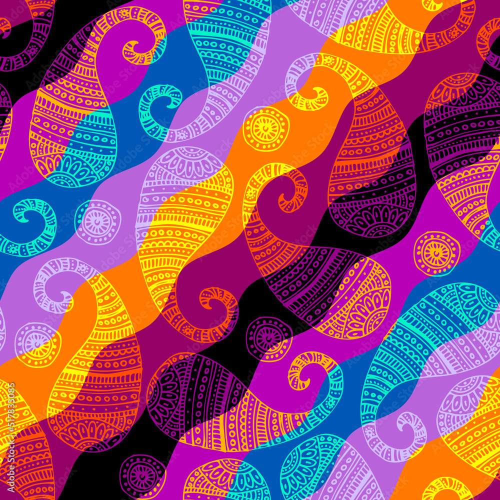 Poster seamless pattern paisley pattern background with wavy background.