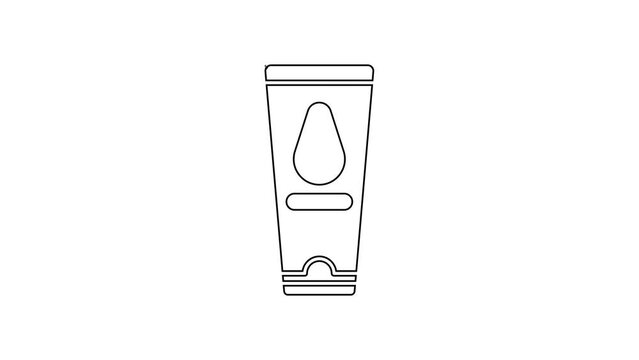 Black line Personal lubricant icon isolated on white background. Lubricating gel. Cream for erotic sex games. Tube with package box. 4K Video motion graphic animation