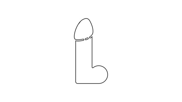 Black line Dildo vibrator for sex games icon isolated on white background. Sex toy for adult. Vaginal exercise machines for intimate. 4K Video motion graphic animation