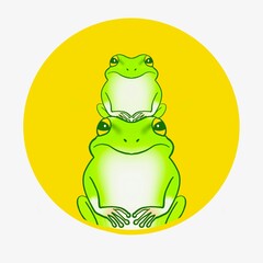 丸の中にカエルをデザインしたイラスト