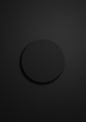 Black, dark gray, black and white 3d Illustration simple minimal product display background top view flat lay with one cylinder, circle podium or stand from above