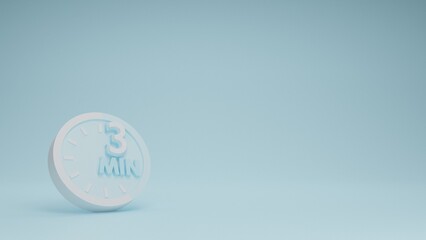 Three minutes icon on vintage ringing alarm clock on isolate Blue Pastel background.time limit concept,Pastel concept.3D rendering illustration