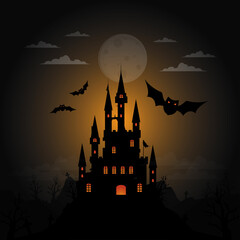 happy halloween day with vampire castle atmosphere at night