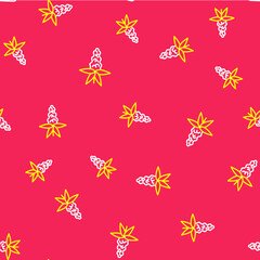 Line Lupine flower icon isolated seamless pattern on red background. Vector