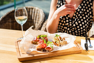 woman having lunch in cafe