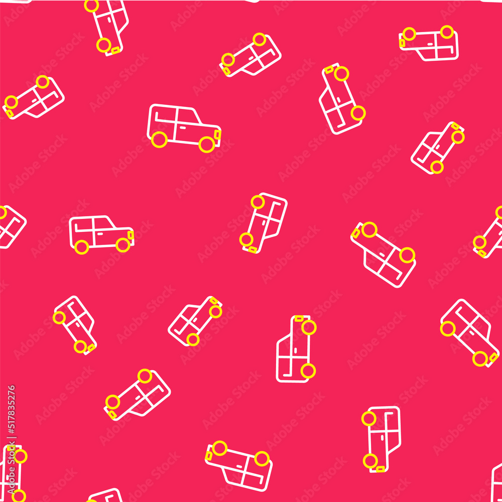 Poster line car icon isolated seamless pattern on red background. vector