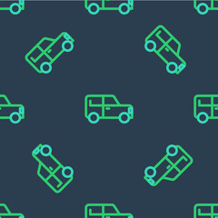 Line Car icon isolated seamless pattern on blue background. Vector