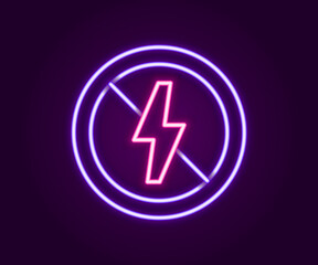 Glowing neon line No lightning icon isolated on black background. No electricity. Colorful outline concept. Vector