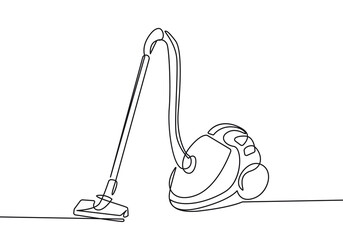 Vacuum Cleaner Continuous Black Line Drawing on White Background. Vacuum Cleaner One Line Abstract Simple Illustration for Minimalist Design. Contour Abstract Drawing Vector Illustration