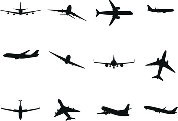 silhouettes of planes, airplanes set