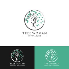 Abstract Human tree logo. Unique Tree Vector illustration with circles and abstract female shapes.