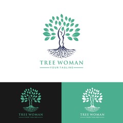 Abstract Human tree logo. Unique Tree Vector illustration with circles and abstract female shapes.