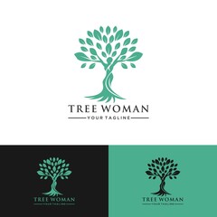 Abstract Human tree logo. Unique Tree Vector illustration with circles and abstract female shapes.