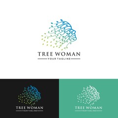 Green spring blooming tree with human face and roots on white background, vector, Vector person ecological, think green, tree brain logo concept. Unique Tree Vector illustration with circle .