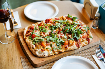 italian pizza and red wine