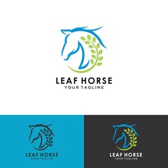 horse logo with green leaves