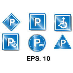 Vector illustration of parking sign, wheelchair