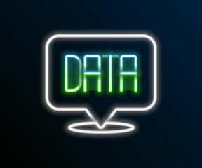 Glowing neon line Data analysis icon isolated on black background. Business data analysis process, statistics. Charts and diagrams. Colorful outline concept. Vector