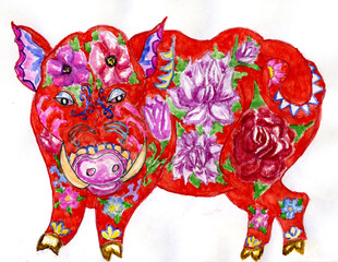 Obraz premium Pig floral art