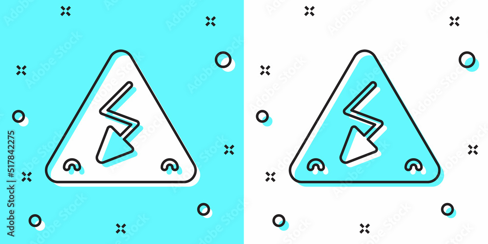 Poster black line high voltage sign icon isolated on green and white background. danger symbol. arrow in tr