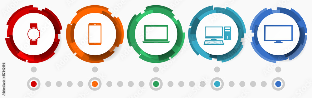 Aufkleber electronic devices concept vector icon set, technology infographic template, web buttons collection
