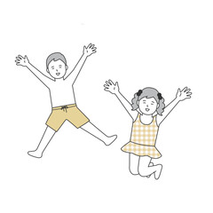 水着でジャンプしながら喜ぶ子供達