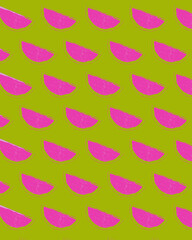 Watermelon seamless pattern. Tropical fruit on a green background. 