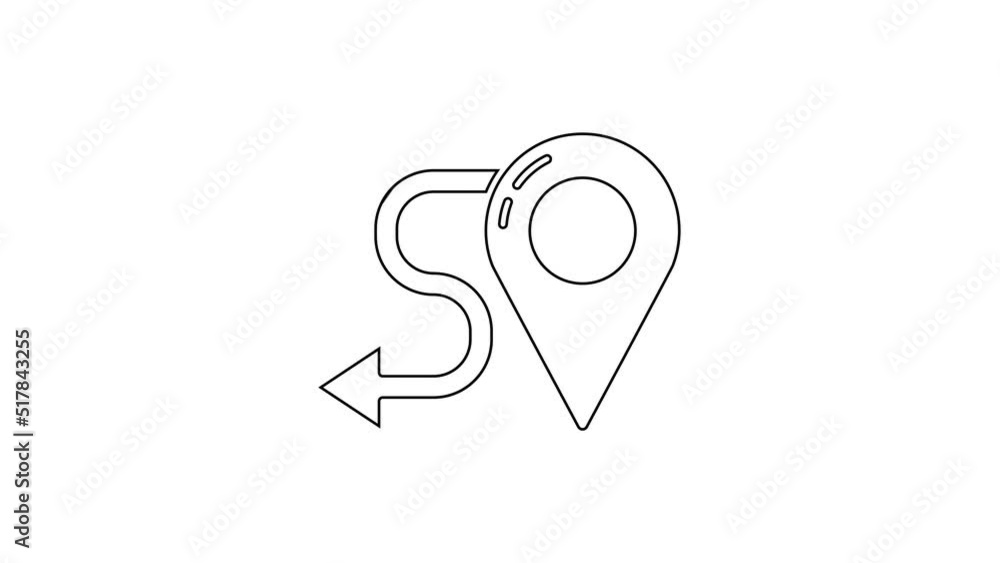 Poster black line route location icon isolated on white background. map pointer sign. concept of path or ro