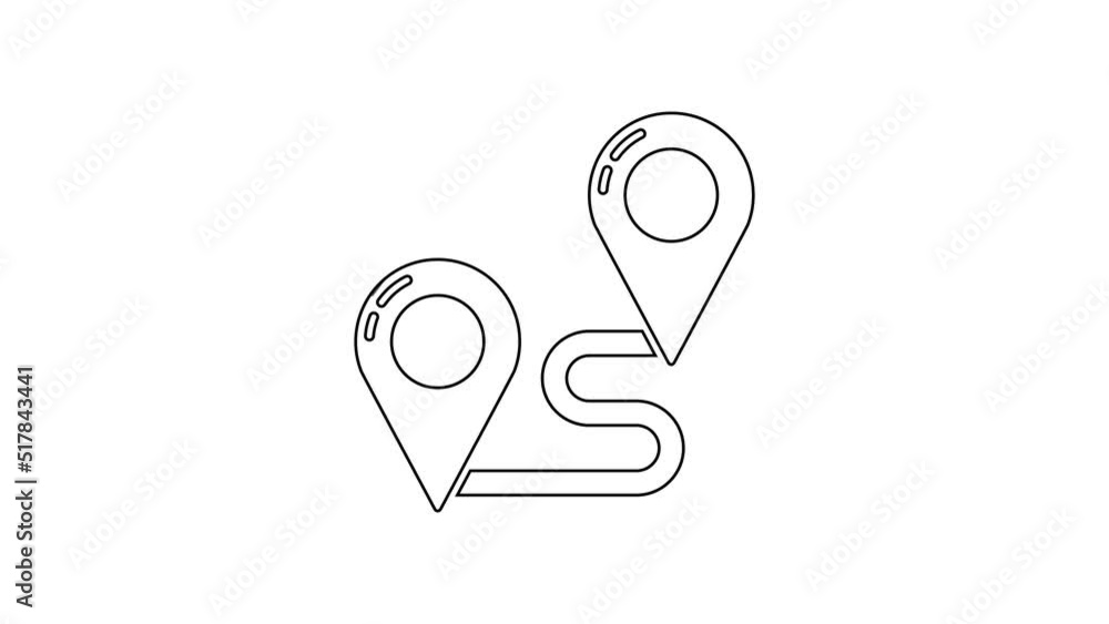 Poster black line route location icon isolated on white background. map pointer sign. concept of path or ro