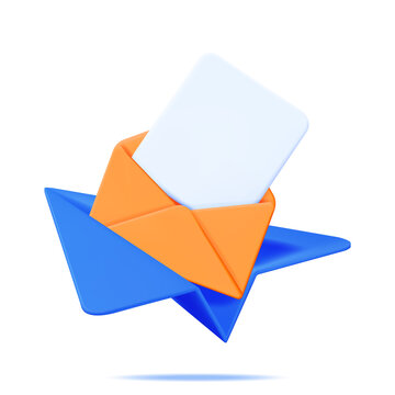 3D Mail Envelope in Paper Plane and Notification
