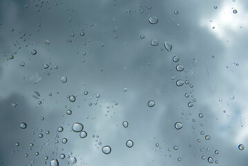 Raindrops on the glass in the landscape photo