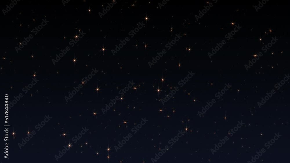 Poster abstract loop motion shining gold stars particles on black background. blinking glittering particles