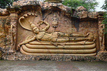 This museum showcases different aspects of Gramjivan (village life). Vishnu statue on wall