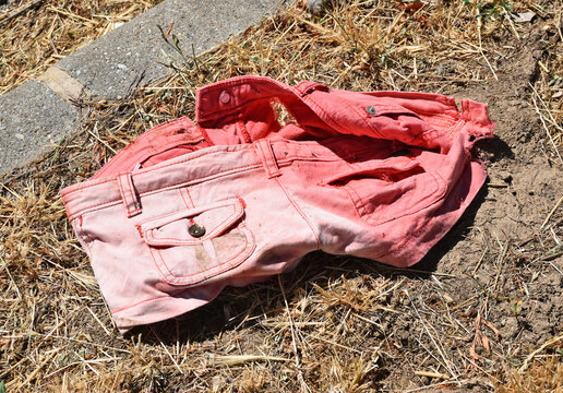 Abandoned pink short on the ground