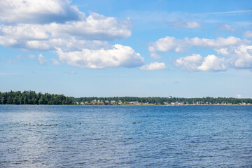 View towards Karlsborg city in Sweden, from the water
